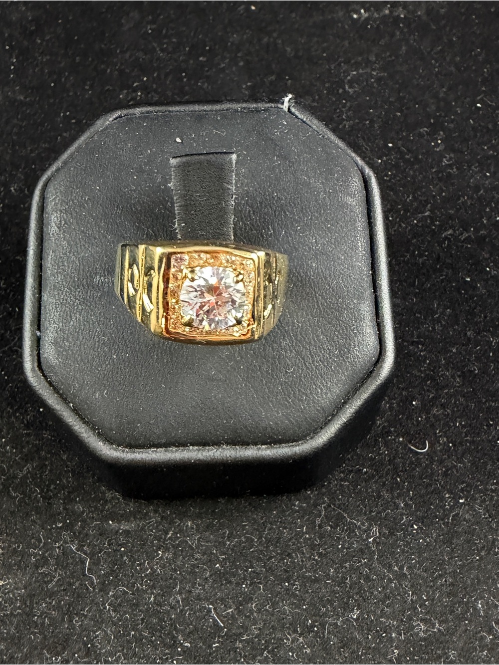 Gold-Tone Solitaire Ring with 1CT diamond CZ Stone -Men’s Jewelry
